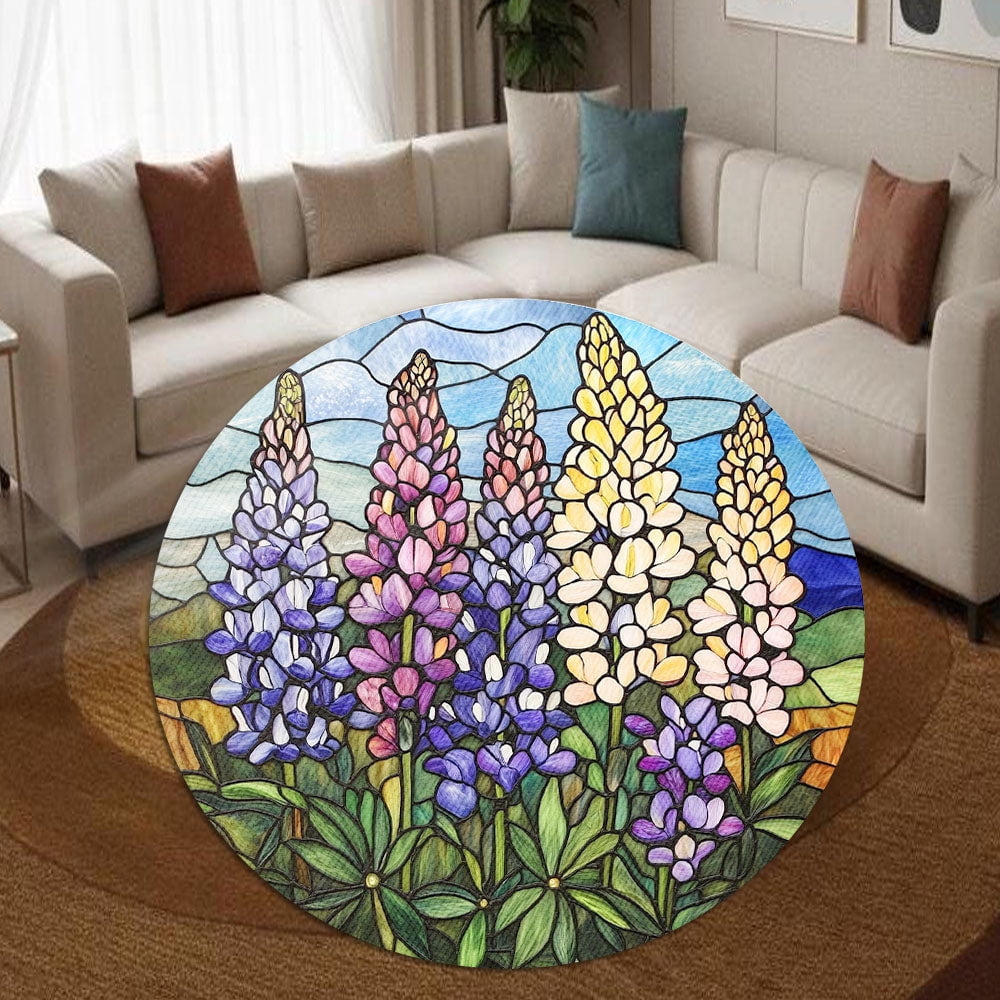 Round Area Rug, Lupine Non-Slip Floor Mat, Soft Washable Carpet for Living Room Bedroom Decor 24 Inch