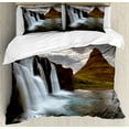 thumbnail image 1 of Iceland Duvet Cover Set King Size, Waterfall with a Volcano Icelandic Landscape Cloudy, Decorative 3 Piece Bedding Set with 2 Pillow Shams, Taupe Fawn, by Ambesonne, 1 of 3
