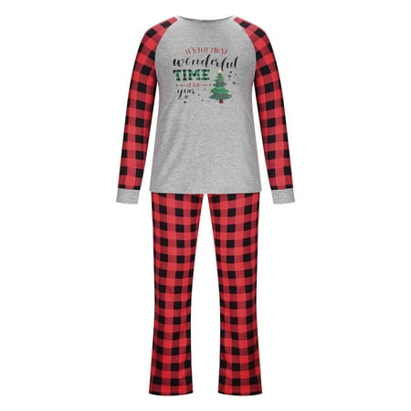 

LWZWM Christmas Family Matching Pajamas for Couples Long Sleeve Xmas Tree T-Shirt + Casual Plaid Pants Pjs Set Round Neck Tops+Pants Dad L