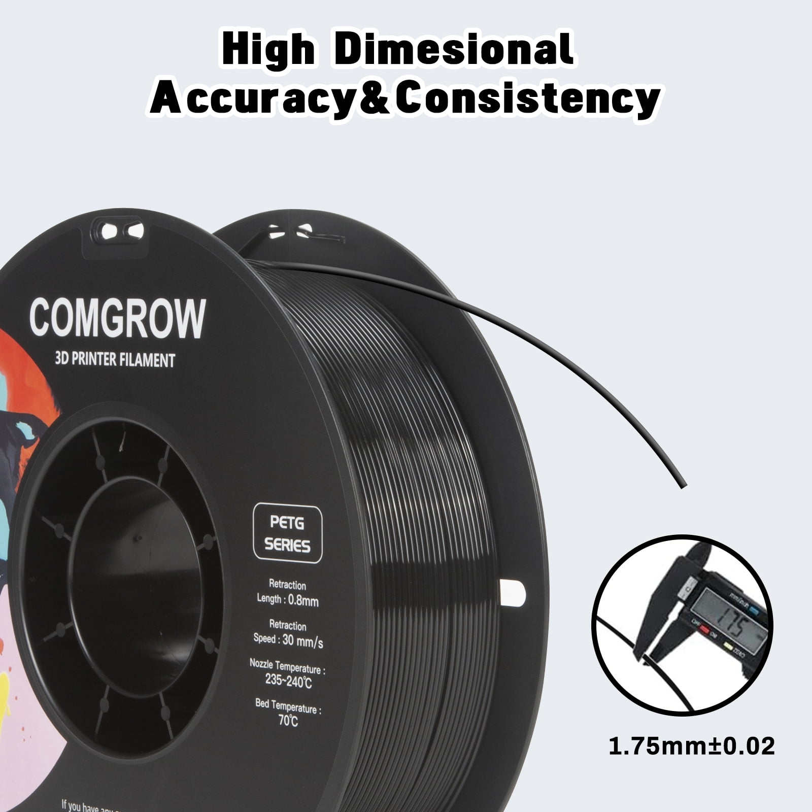 Comgrow PETG 3D Printer Filament-3D Printer Material 1.75mm Dimensional Accuracy +/- 0.02 mm, 1KG/2.2LB-Brown