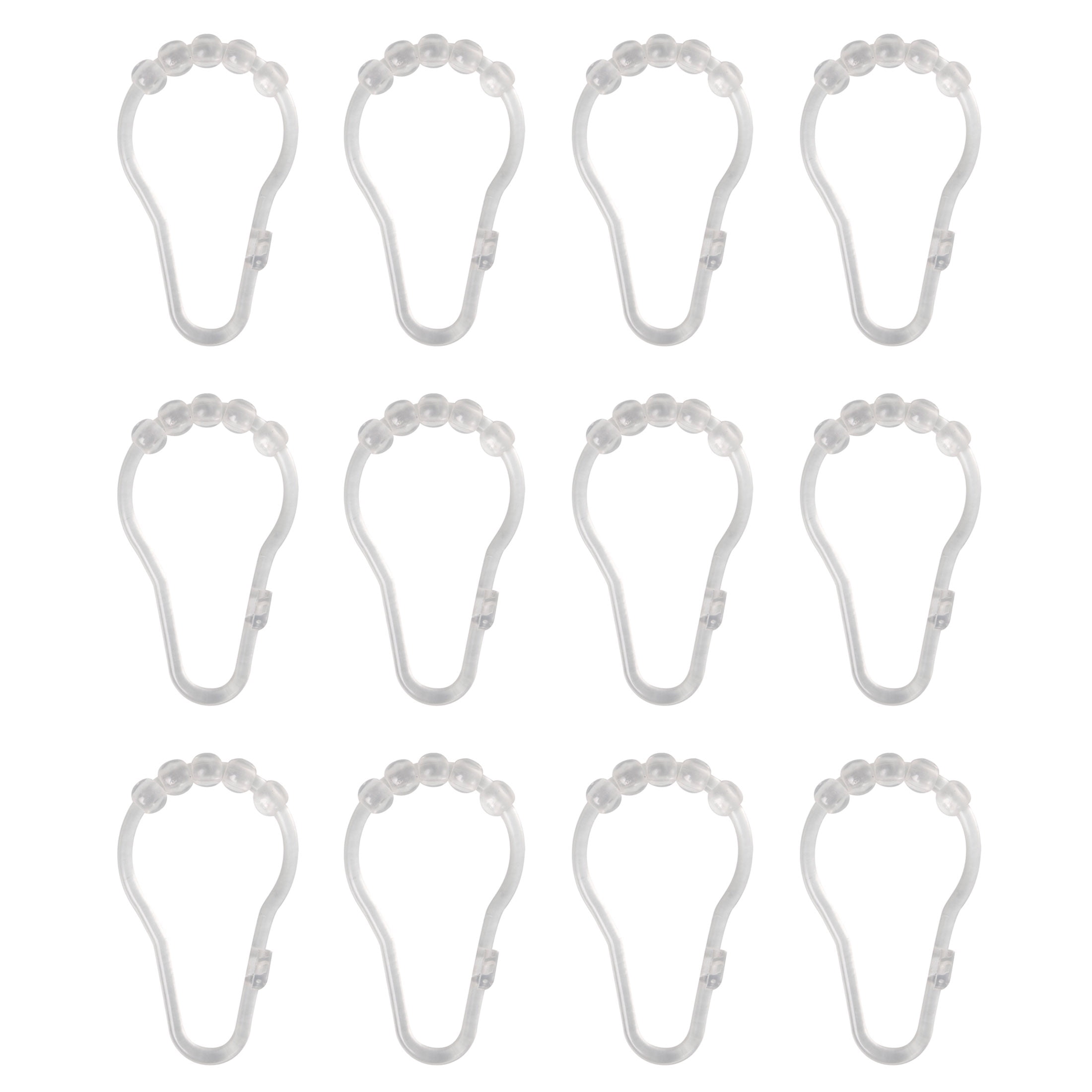 Mainstays Shower Curtain Rollerball Hooks, Easy Gliding, Clear, Set of 12