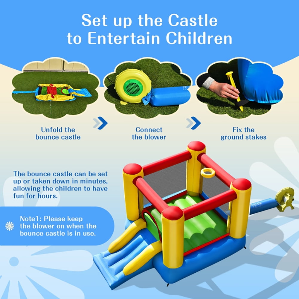 Aimee Lii Kids Inflatable Bounce House with Slide and 480W Blower, Playhouse for Kids Outdoor