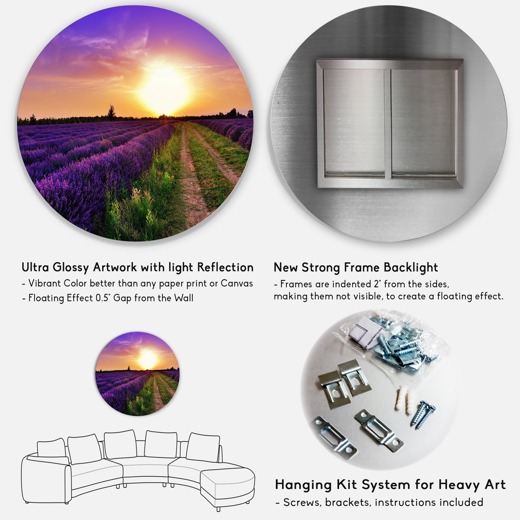 Designart 'Lavender Field At Sunrise II' Farmhouse Circle Metal Wall Art 11x11 - Disc of 11