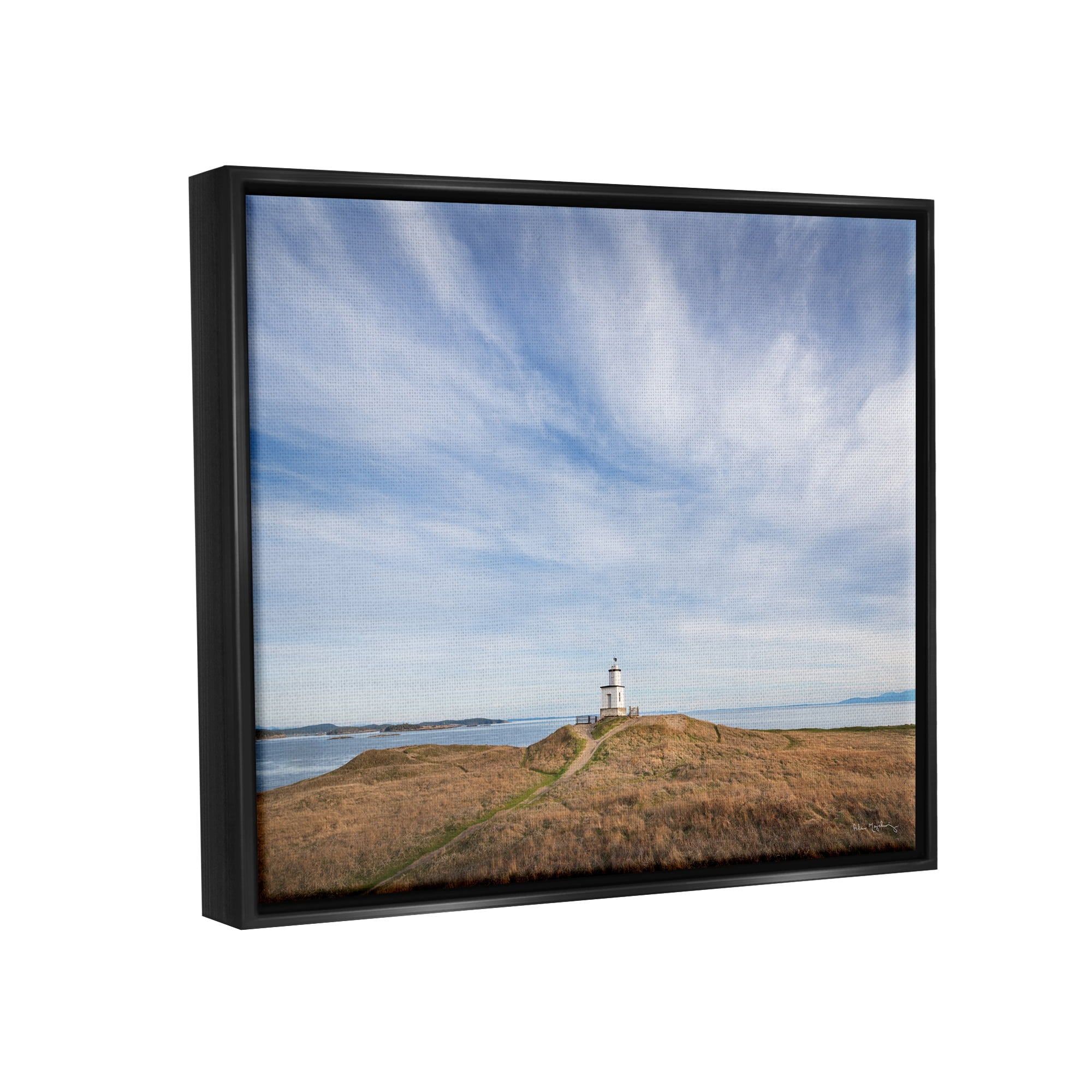 Stupell Industries Nautical Lighthouse Beacon Landscape Photography Black Floater Framed Canvas Art Print Wall Art, 31 x 25