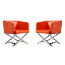 Manhattan Comfort HollyWood Faux Leather Lounge Chair in Orange (Set of 2)