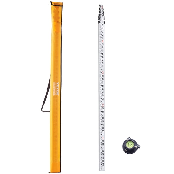VEVOR Aluminum Grade Rod,25-Feet/10ths 6 Sections Telescopic Measuring Rod,Double-Sided Scale 1/10ft Leveling Rod Stick,Aluminum Alloy Survey Rod w/ Bubble Level &Carrying Bag for Houses,Walls,Floors