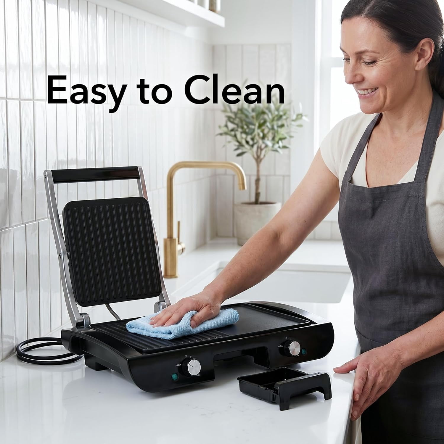 OVENTE Electric 2 in 1 Indoor Grill + Griddle Combo, 1500W, Black GDG222B | Dual Independent Cooking Zones, Adjustable Temperature with Separate Knobs, Nonstick Plates and Removable Drip Tray
