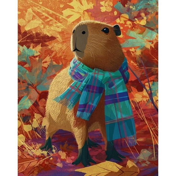 Paint by Numbers for Adults Kids Beginner Autumn Scarf Capybara DIY Acrylic Painting by Numbers Kits with Brushes Acrylic Pigment Home Decoration Gifts 16 x 20 inch
