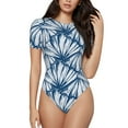 thumbnail image 2 of Uemuo Blue Shells Pattern Women's One Piece Short Sleeve Swimsuit Rash Guard Surfing Modest Quick-drying Swimsuit Beach Essentials-Small, 2 of 9