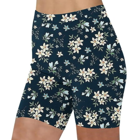 LbsKUS Womens Floral Printed Yoga Shorts Workout Biker Running Sport Shorts Summer Short Hot Pants Tummy Control Yoga Shorts 2024 Hiking Outdoor Causal Shorts Blue L