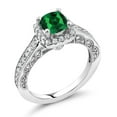 thumbnail image 2 of Gem Stone King 925 Sterling Silver Green Simulated Emerald and White Created Sapphire Engagement Ring for Women (1.58 Cttw, Available in Size 5, 6, 7, 8, 9), 2 of 6