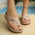 thumbnail image 5 of CYMMPU Women's Decorative Thong Wedge Sandals, Perforated Platform Flip Flops, Open Toe Slip On Summer Beach Walking Slippers Khaki 43, 5 of 9