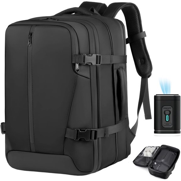 LZCKDPX Vacuum Seal Backpack Travel with Pump, Expandable Vacuum Backpack with Air Compression System, Airback Vacpack TSA Lock Water Resistant Carry-On Luggage (Black),Black