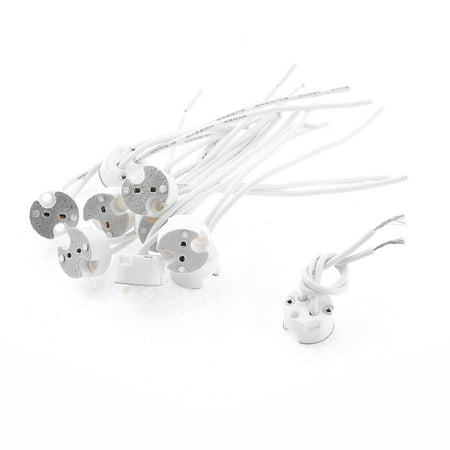 Unique Bargains 10 Pcs White Wired MR16 Ceramic Lamp Holders Halogen Light Adapters