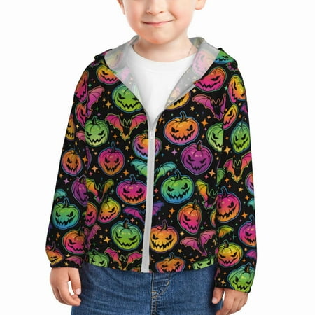 

Sun Hoodie for Kids cool pumpkin Long Sleeve Swim Fishing Shirts Sun Protection Zip Up Jacket Clothing Athletic Hoodie