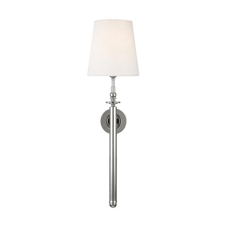 Generation Lighting TW1021PN Capri from TOB Thomas O Brien-One Light Wall Sconce-8 Inches Wide by 28.25 Inches Tall Polished Nickel Finish with White Linen-?Fabric Shade