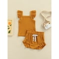 thumbnail image 2 of Qmyliery Infant Girl Ribbed Clothe Casual Set, Pure Color Bodysuit + Drawstring Shorts, 2 of 9