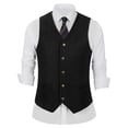 thumbnail image 2 of TOWED22 Men's Suede Leather Vest Western Cowboy Vest Slim Fit Sleeveless V Neck Waistcoat Casual(Black,L), 2 of 9
