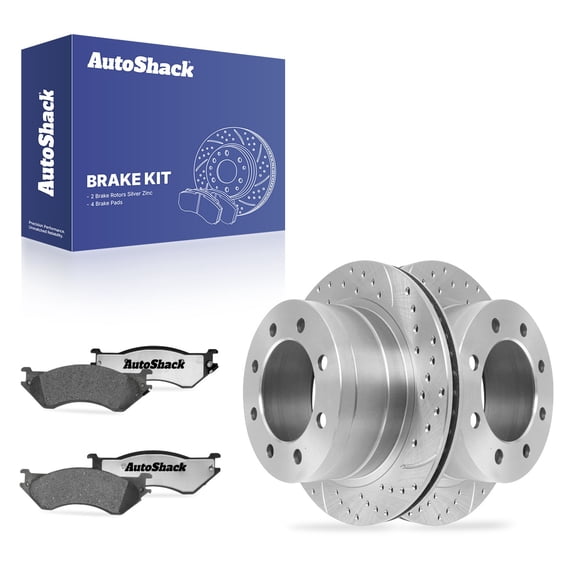 AutoShack Rear Vented Drilled & Slotted Silver Zinc Coated Brake Rotor   Ceramic Pad 6-PC Brake Kit Replacement for 2006-2008 Dodge Ram 1500 2003-2008 Dodge Ram 2500 SilverShield Pro 13.86" (352 mm)