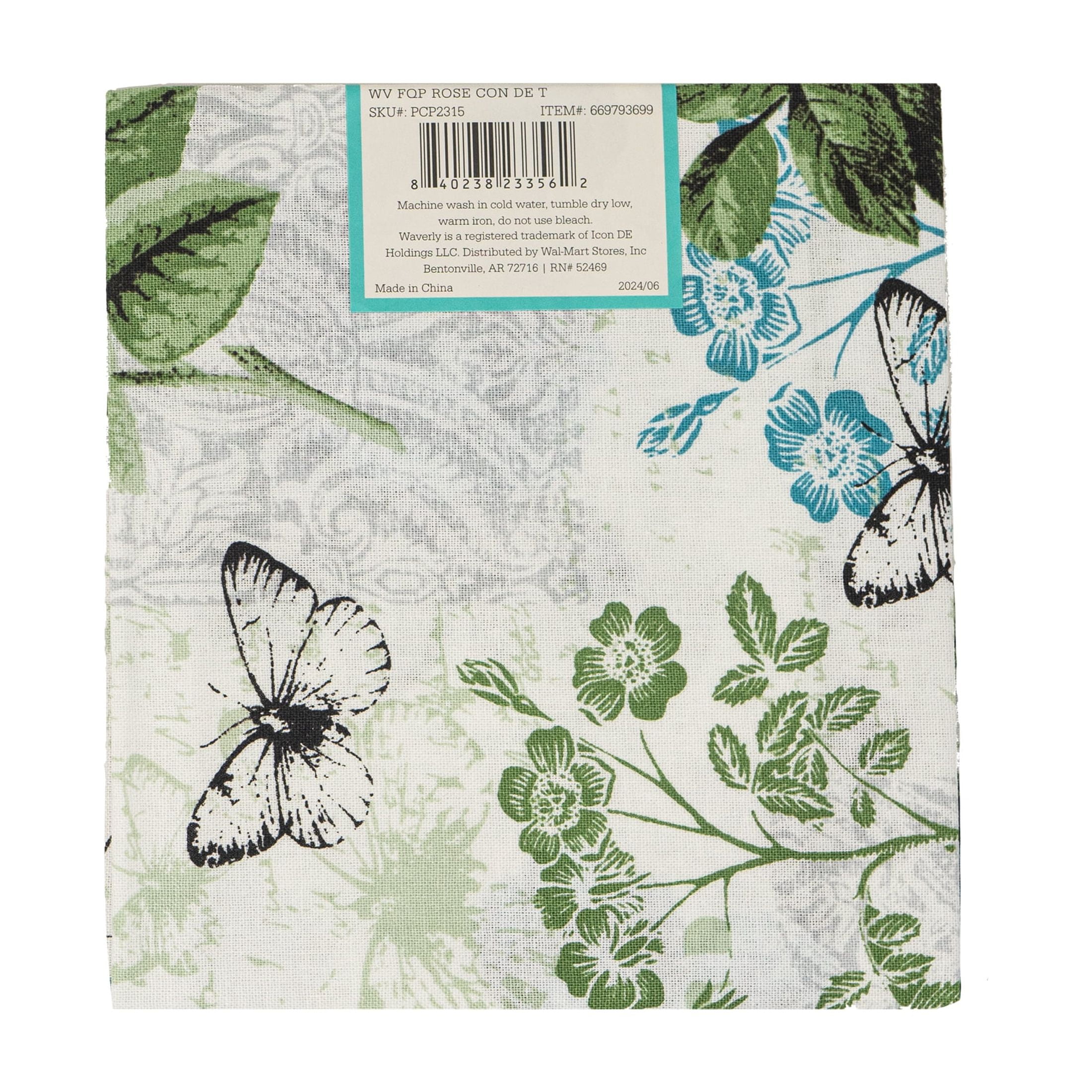 Waverly Inspirations, 100% Cotton, Sewing & Crafting, Rose Teal, Fat Quarter, Prints, 21 x 18