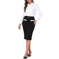 thumbnail image 2 of INSPIRE CHIC Tweed Pencil Skirt for Women High Waisted Midi Skirts Knee Length Button Decor Bodycon Office Work Skirts with Belt L Solid Black, 2 of 6