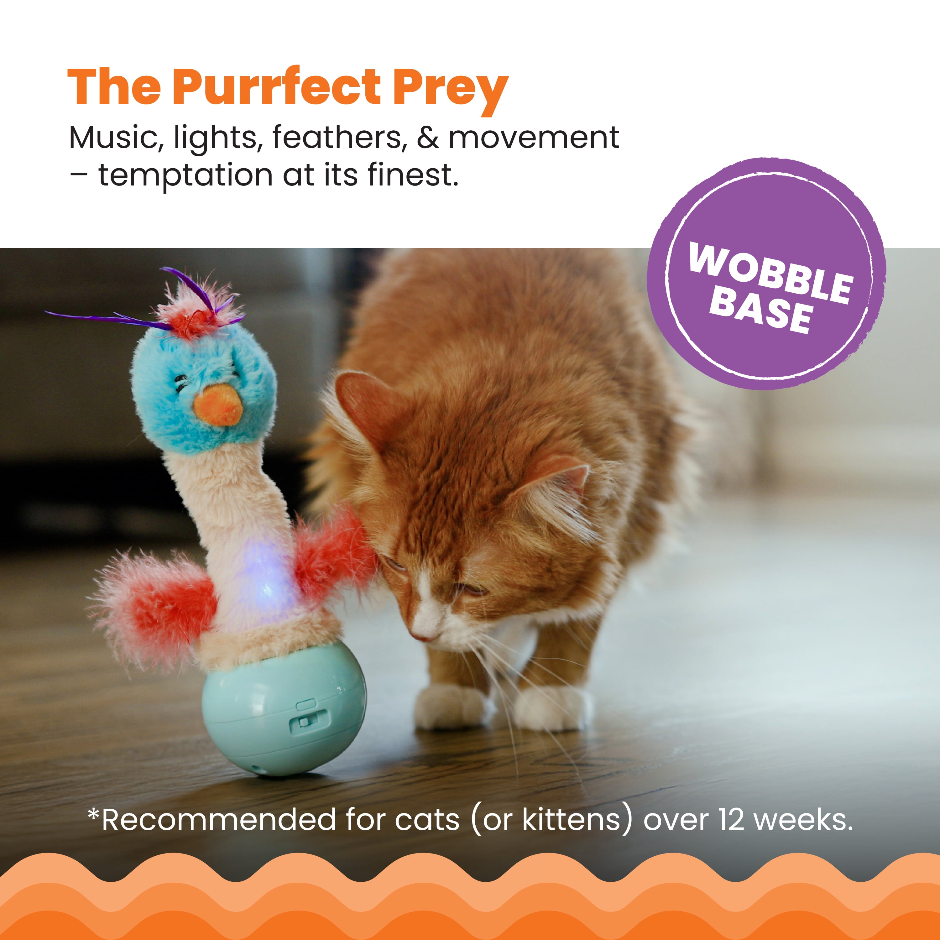 Catstages Electronic Dancing Ostrich Interactive Cat Toy, Wobbles and Plays Music, Battery Powered, Plush, Blue