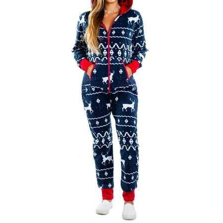 

Womens One Piece Christmas Pajamas Novelty Hooded Onesies Jumpsuit Rompers Sleepwear Clubwear