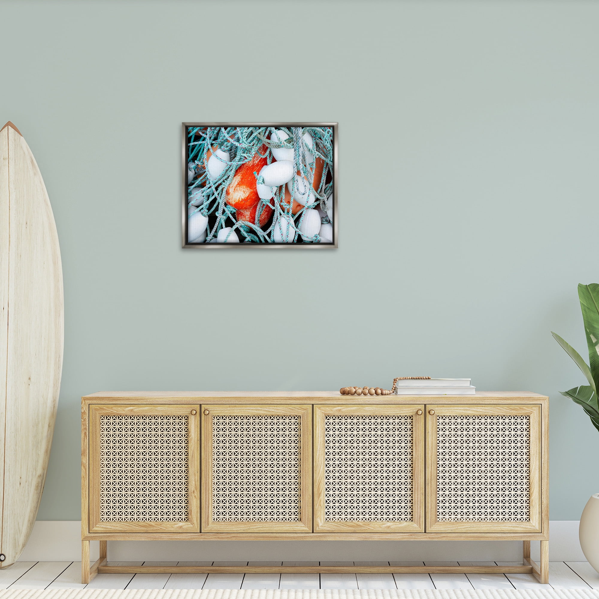 Stupell Industries Fishing Lines & Bobbers Nature Photography Gray Floater Framed Canvas Art Print Wall Art, 31 x 25