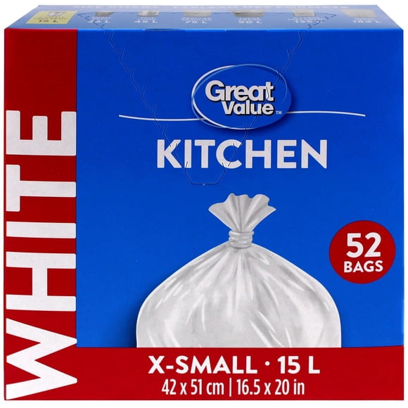 Great Value X-Small Kitchen Garbage Bags, 15L , 52bags