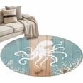 thumbnail image 2 of Area Rug 48in, Ocean White Octopus Coral Floor Carpet Living Room Rug, Vintage Wood Board Marine Creature Non-Slip Welcome Mat Indoor Rugs for Bedroom Dining Room, 2 of 9