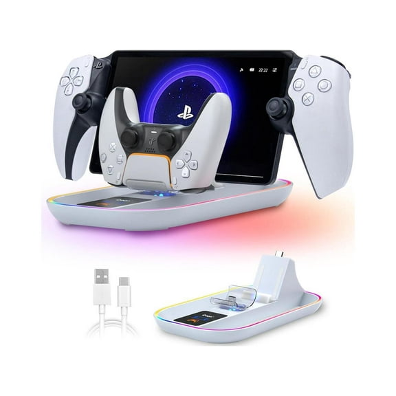 PS5 Portal Charging Station for Playstation Portal Remote Player and PS5 Controller with Charging Cable and RGB Light, Charge Stand Holder Accessories for Playstation Portal
