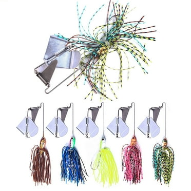 5-Piece Spinnerbait Fishing Lure Set - Spinner Baits for Bass, Trout, and Salmon - Hard Spinner Lures Kit