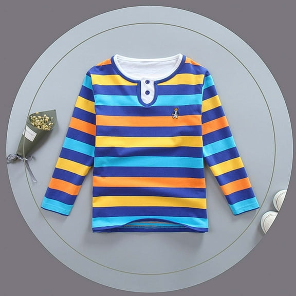Tfken Tee For Girls Toddler Size 1-2 Years Striped Print Long Sleeve Gentleman Shirts Fashion Dark Blue Tops