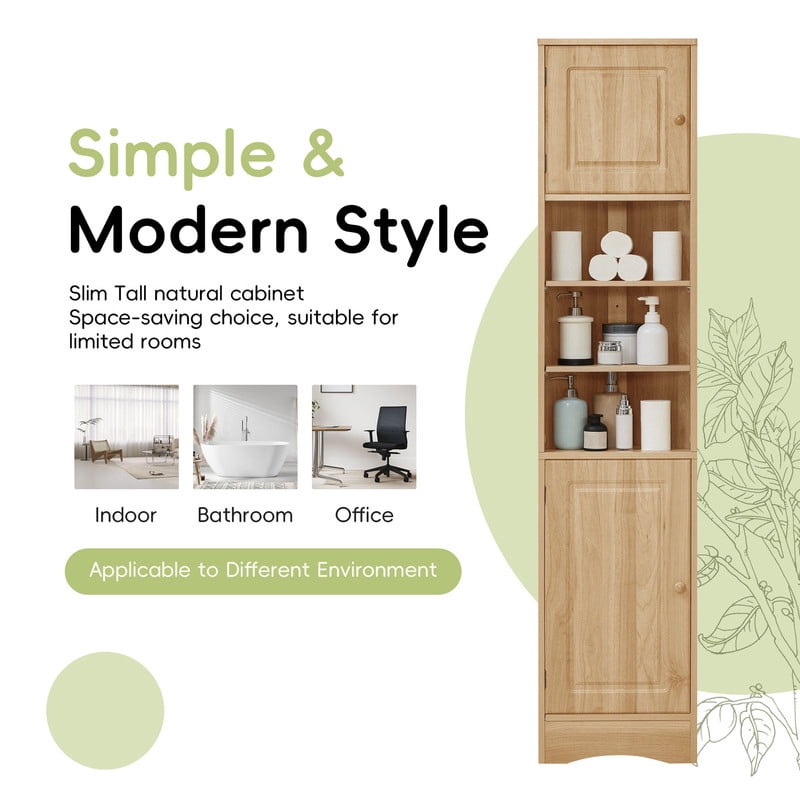Triangular Corner Storage Cabinet with 2 Doors, Tall Bathroom Hutch Cabinet and Adjustable Shelves