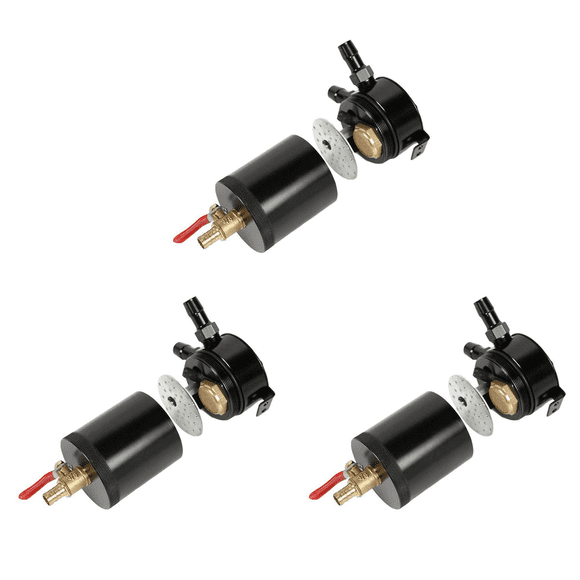 3X Boîte de Récupération d'Huile Universelle Compacte à 2 Ports en Aluminium avec Valve de Vidange, Pièces de Réservoir de Carburant, 3 x 2 Ports, Noir