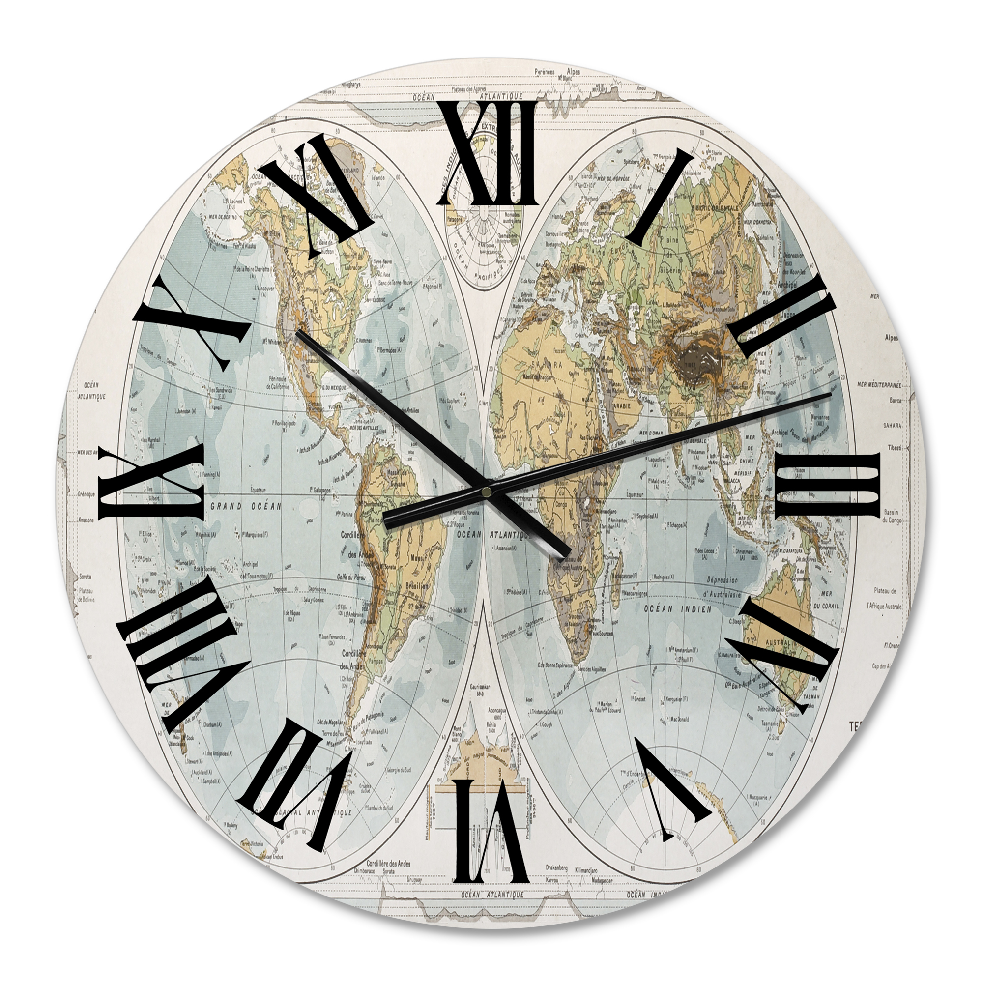 Designart 'Ancient Map Of The World Ii' Rustic Wall Clock