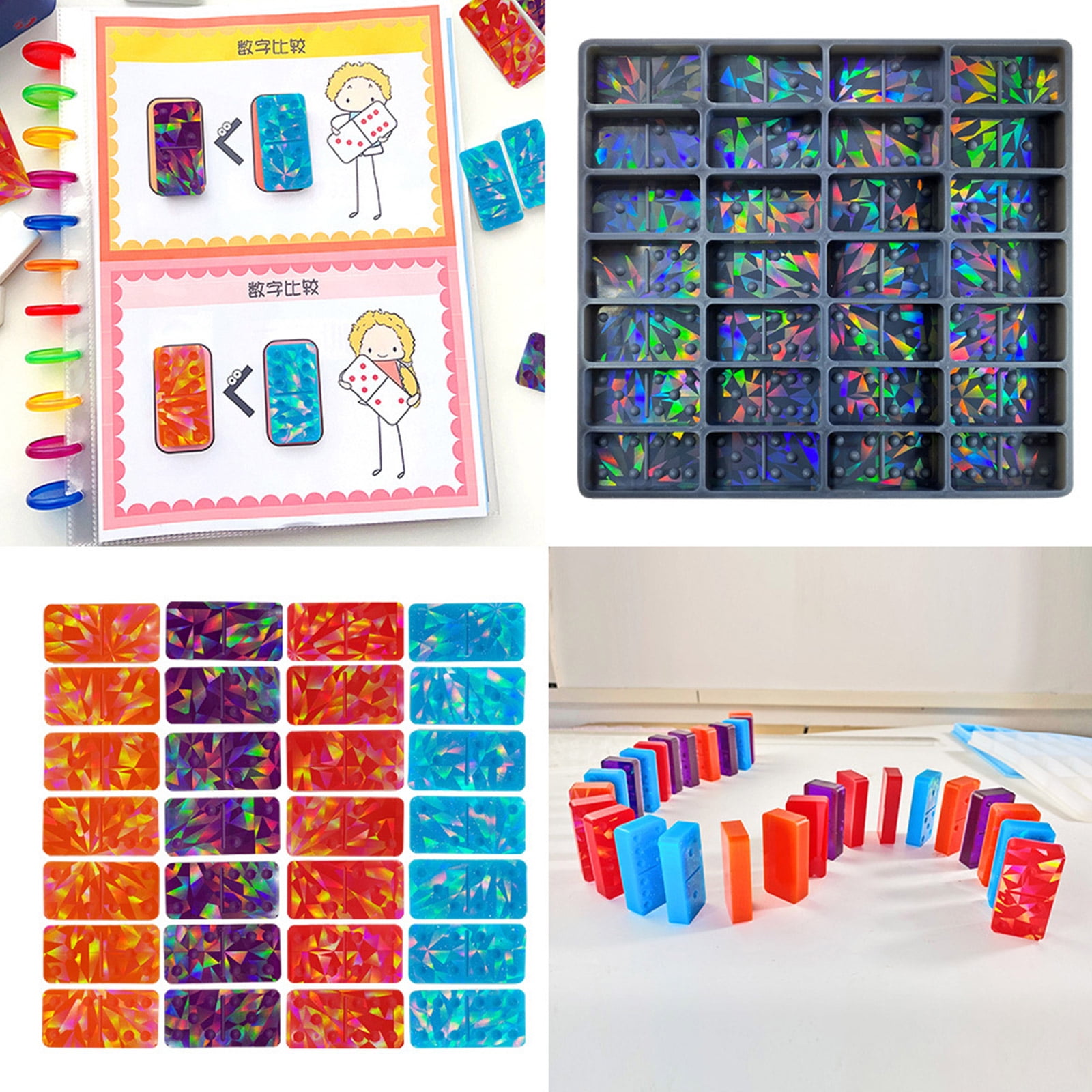 COMEET Resin Pattern,Light and Shadows Epoxy Resin Molds Holographics Dominos Game Silicone Molds for Ornaments Resin Art