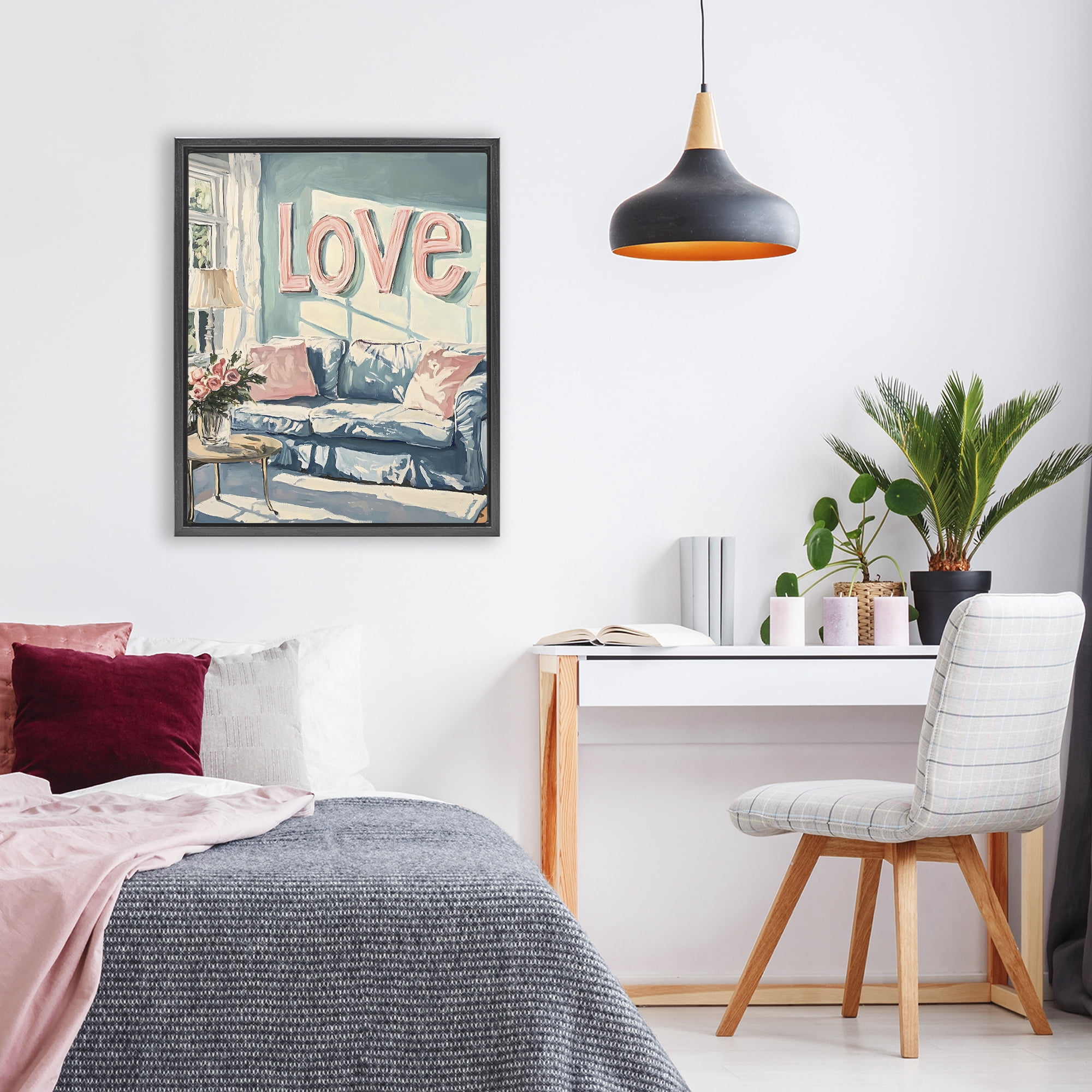 Stupell Industries Love Letters Above Cozy Couch Black Framed Floater Canvas Wall Art, design by The Prints Vibe