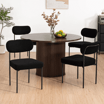 Hommpa Dining Table & Chairs Set for 4, Round Kitchen Table with 4 Chairs, Walnut Dining Room Table with 4 BlackDining Chairs Furniture