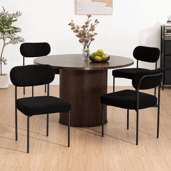 Hommpa Dining Table & Chairs Set for 4, Round Kitchen Table with 4 Chairs, Walnut Dining Room Table with 4 BlackDining Chairs Furniture