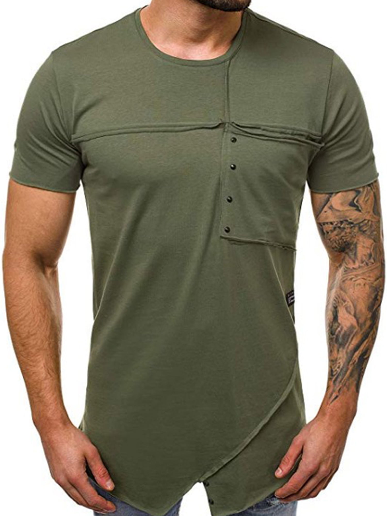 Wodstyle - Mens Short Sleeve Pockets Patchwork T-Shirts - Walmart.com