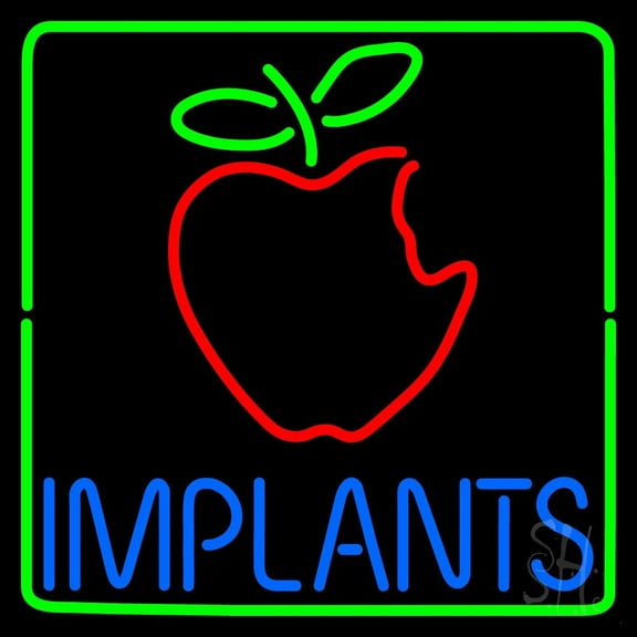 Implants With Apple Logo LED Neon Sign 16 x 16 - inches, Black Square Cut Acrylic Backing, with Dimmer - Bright and Premium built indoor LED Neon Sign for Defence Force.