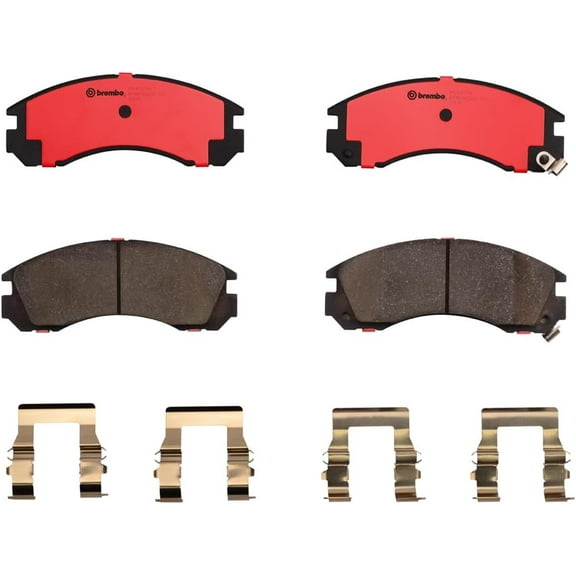 For Dodge Mitsubishi Front Brake Pad Set Ceramic Slotted Shims Clips Lube Brembo