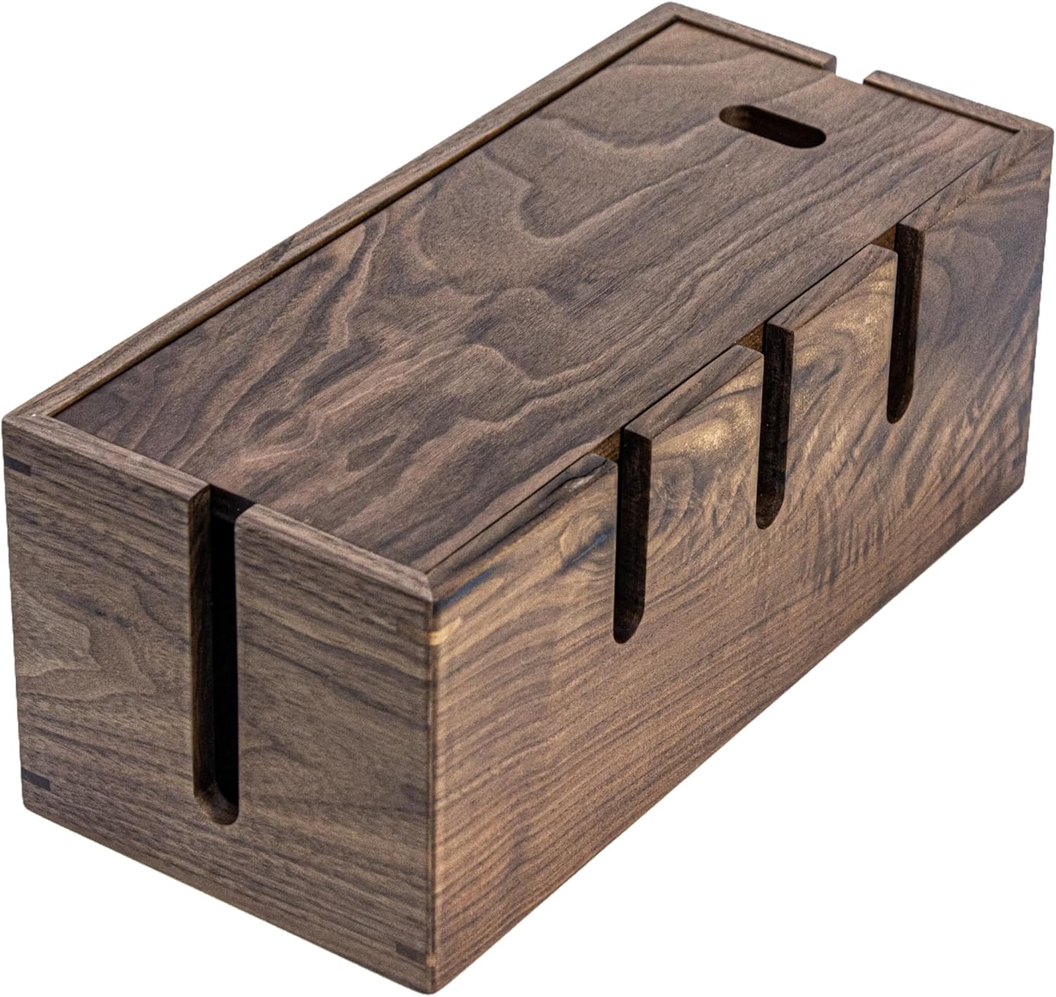 Elitzia Natural Walnut Wood Cable Management Box Desk Wire Organiser with Magnetic Cover for Hiding Messy Cables Cord Storage Tidy Box Suitable for Home Office Computer Desk TRPB02
