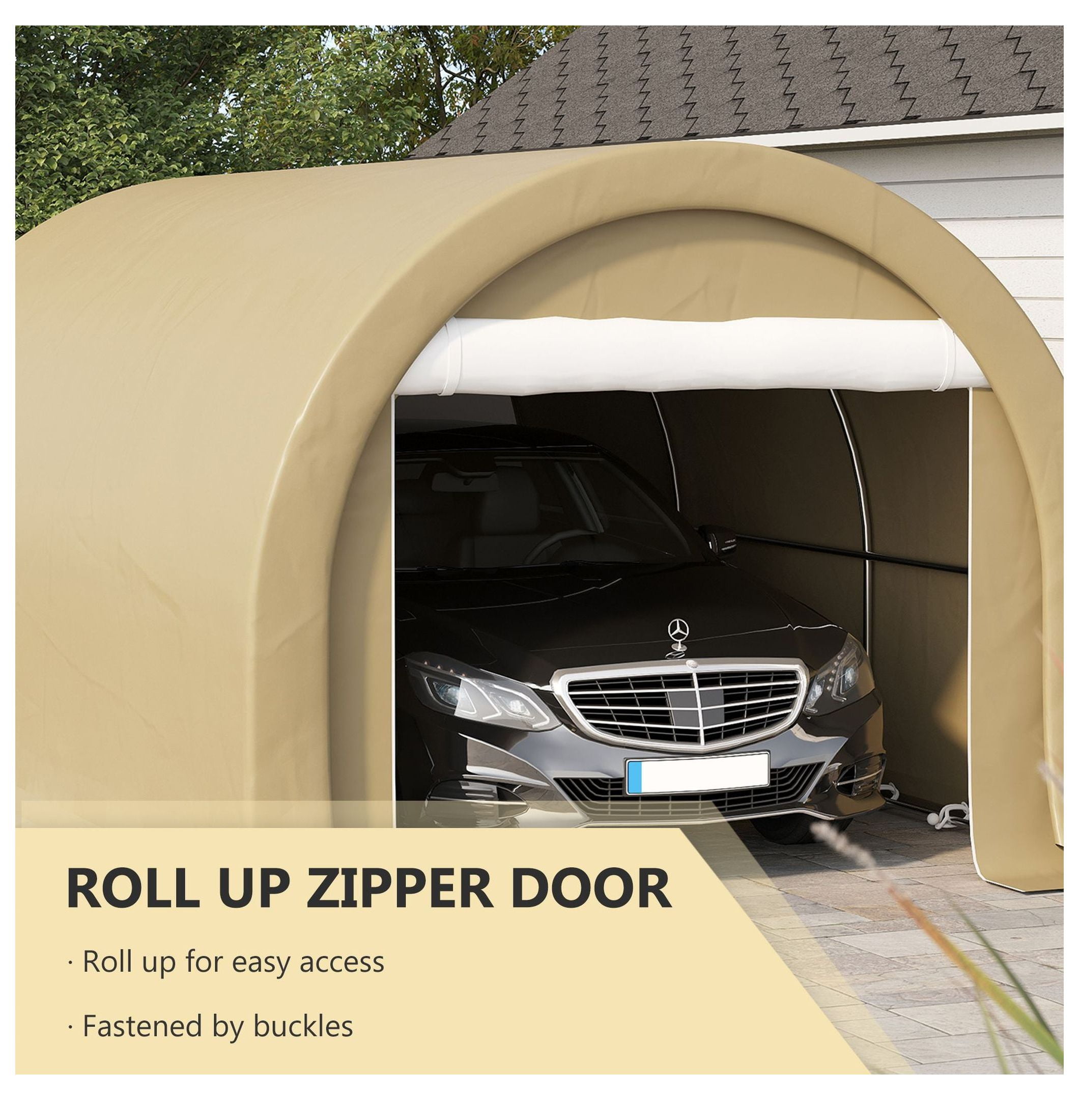 16'x10' Carport Heavy Duty Portable Garage Tent with Zipper Door - Anti-UV PE Canopy Cover for Car, Truck, Boat, RV - Outdoor Storage Shelter