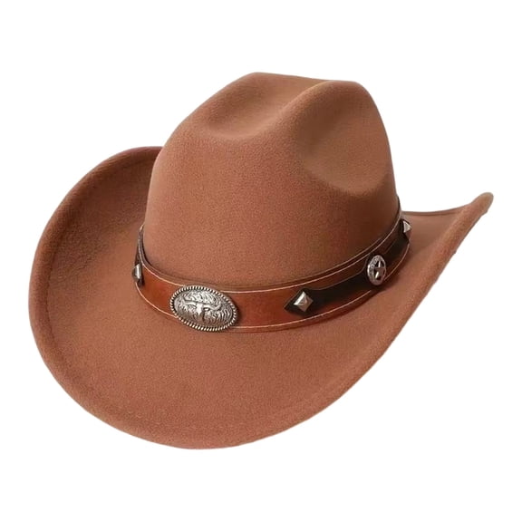 Xmyrz Unisex Classic Western Cowboy Hat Retro Wide Brim Felt Summer Outdoor Party Sun Protection Breathable Brown