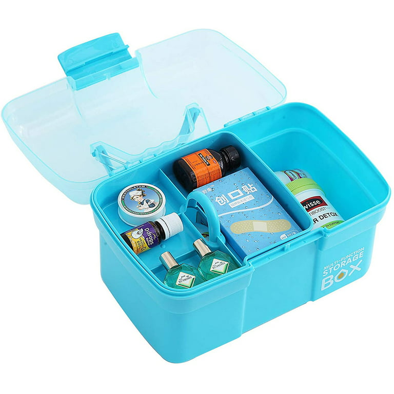Plastic Storage Box Clear Plastic Storage Bins with Removable Tray Storage Containers for Cosmetic Art, Size: 6.5, Blue