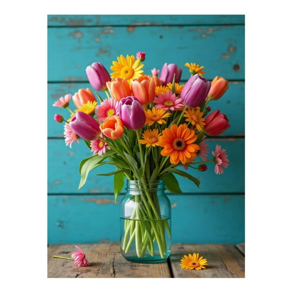 Diamond Art Kits for Adults, Colorful Bouquet In Blue Vase 5D Diamond Painting Kits for Adults Beginners, DIY Full Drill Diamond Painting, Gem Art and Crafts 12x16