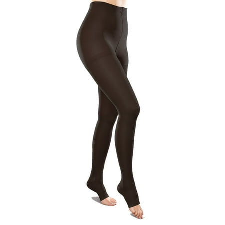 

Tektrum Waist High Firm Graduated Compression Pantyhose Medical Stockings 23-32mmhg for Men and Women - Open Toe Black Small US/Medium EU