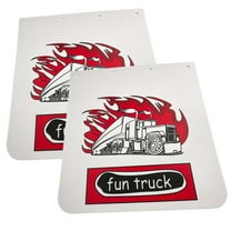 BST BSSP Pair White Straight Heavy Duty Polymer Splash Guard Mudflaps 24"x 24" for Semi Truck Trailer, w/Truck Pattern, Universal Fit